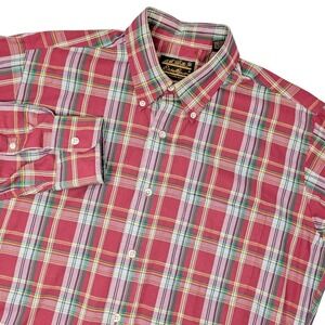 Eddie Bauer Mens Long Sleeve Button Down Shirt Red Plaid Woven Pocket XL